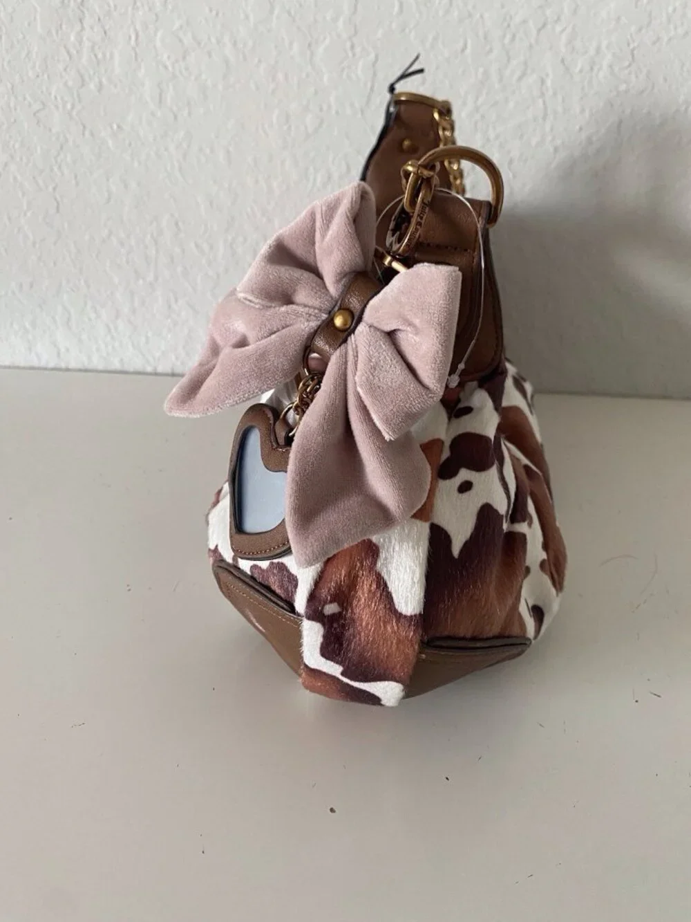 Juicy Couture‎ Romance Cow Print Hobo Coho Bag Saddle White W/Charm Viral NEW
